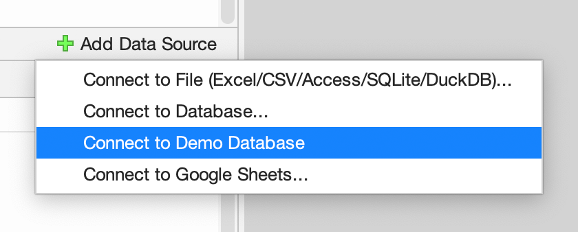 Context menu showing Connect to Demo Database action