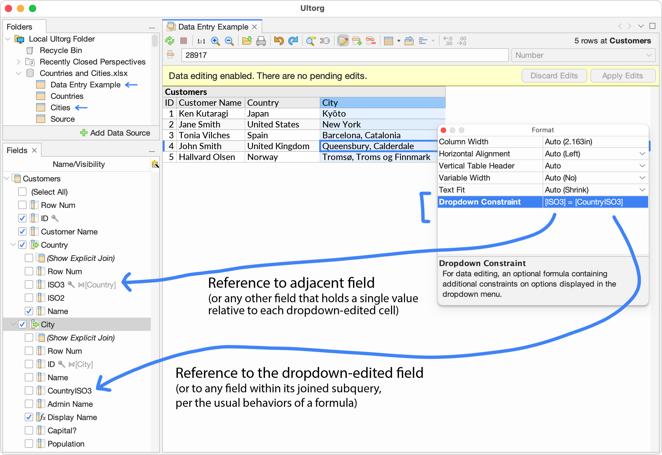 Screenshot showing how the dropdown constraint in the previous example was configured.